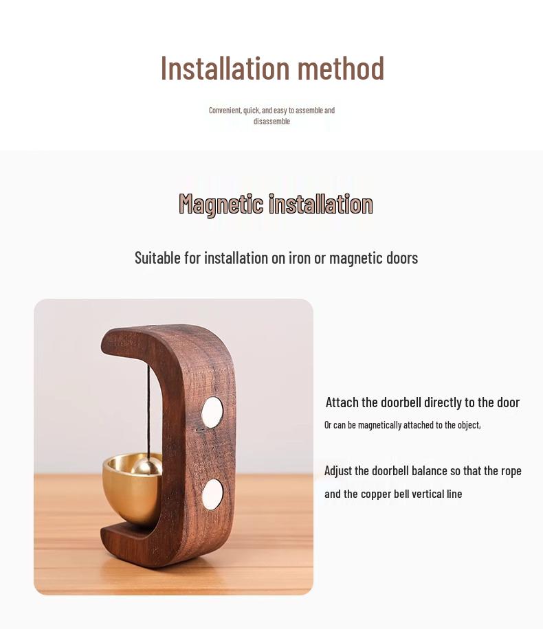 Magnetic Wooden Doorbell: Suction Entry Reminder with Dopamine Bell for Shops - New Chinese Decoration