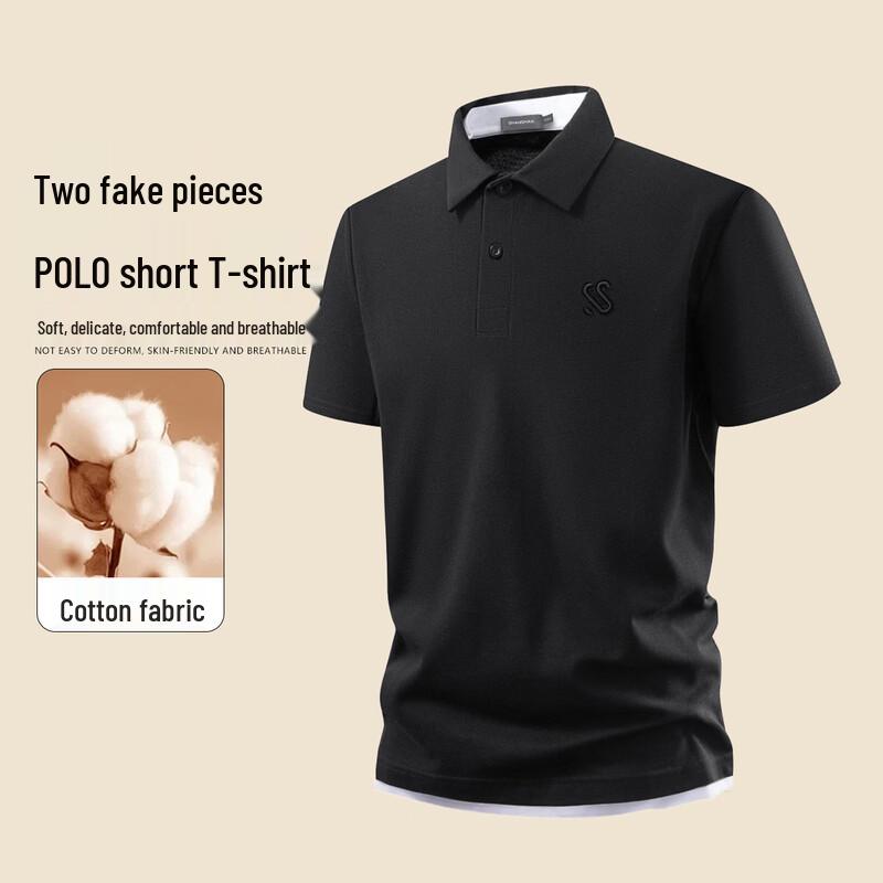 SHANSHAN Men s Business Casual Fake Two-Piece Polo T-Shirt M чёрный