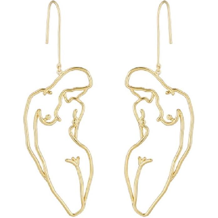 Abstract Gold Fun Statement Human Face Shaped Earrings Geometric Hollow Out Face Body Ethnic Dangle Stud Earrings A