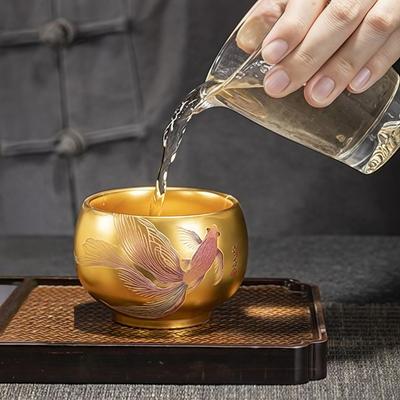 Maestro hecho a mano dorado oro real Jianzhan maestro taza de té hielo suet jade porcelana taza de té cerámica maestro taza