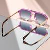 Retro-style simple double-beam flat-top flat mirror metal temple, versatile decorative sunglasses for daily wear