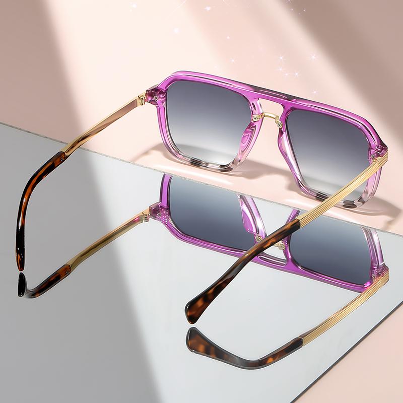 Retro-style simple double-beam flat-top flat mirror metal temple, versatile decorative sunglasses for daily wear