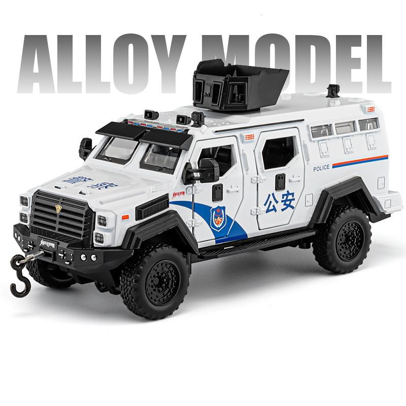 1:32 Alloy Police Explosion Proof Car Model Diecasts Metal Sword Toothed Tiger Armored Vehicles Car Model Sound Light Kids Gifts