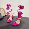 Fashion Elegant Women Wedding Banquet Shoes Fashion Silk Flowers Designer Sandals Female Open Toe Slip On Ankle Strap High Heels