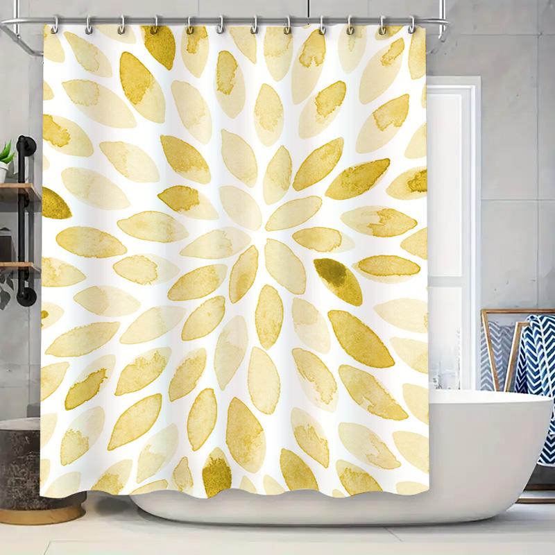 

Yellow Watercolor Leaf Shower Curtain Home Decor Bathroom Accessories Set Waterproof Washable Fabric Curtain Panels Multiple Siz W60H190(CM)-1 Pcs