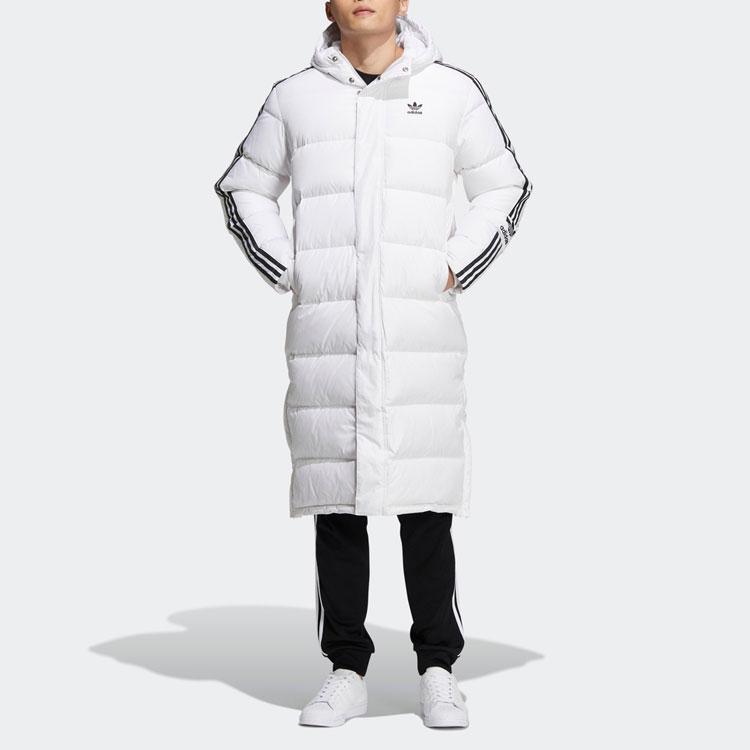 Adidas Originals Trefoil Long Down Coat With Side Stripes And Logo Print Men Outerwear White HI4659