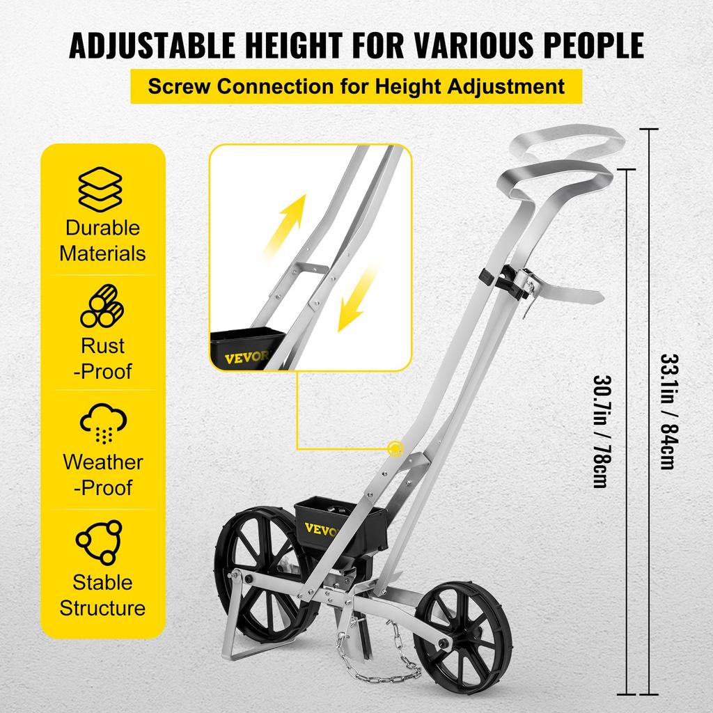 VEVOR Garden Seeder, Metal Precision Garden Push Seeder With 6 Seed Plates, Walk-Behind Row Crop Planter