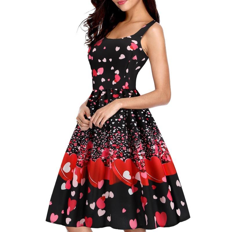 Valentine's Day Temperament Vest Splicing Love-type Printed Pendulum Dress