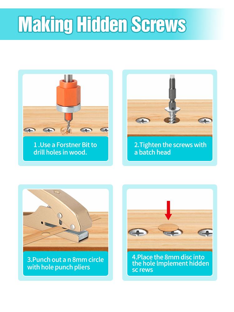 Forstner Bit Set with Edge Banding Punching Pliers Countersink Drill Bit Woodworking Screw Extractor Demolition Wood Drilling