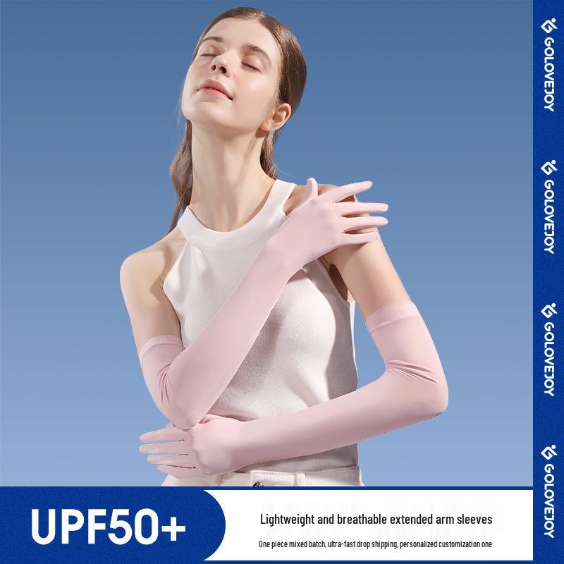 Women's Summer Fingerless Sun Protection Gloves for Cycling & Driving - Anti-Slip, Breathable, Ice Silk Long Sleeves XG49