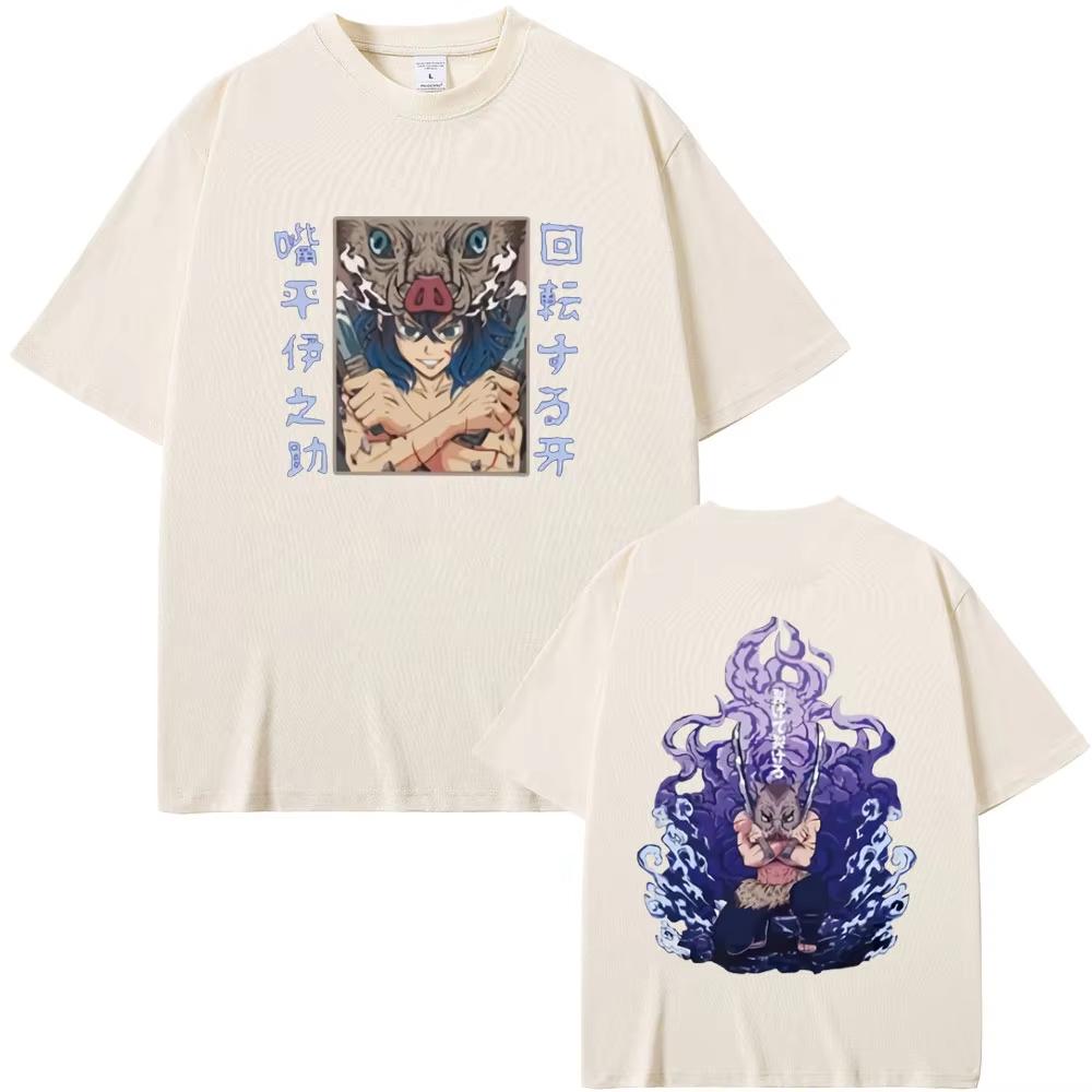 Anime Demon Slayer T-Shirts Hashibira Inosuke Grafik T-Shirt Sommer Herren Damen Kleidung Mode Lässig Übergroß Kurzärmlig