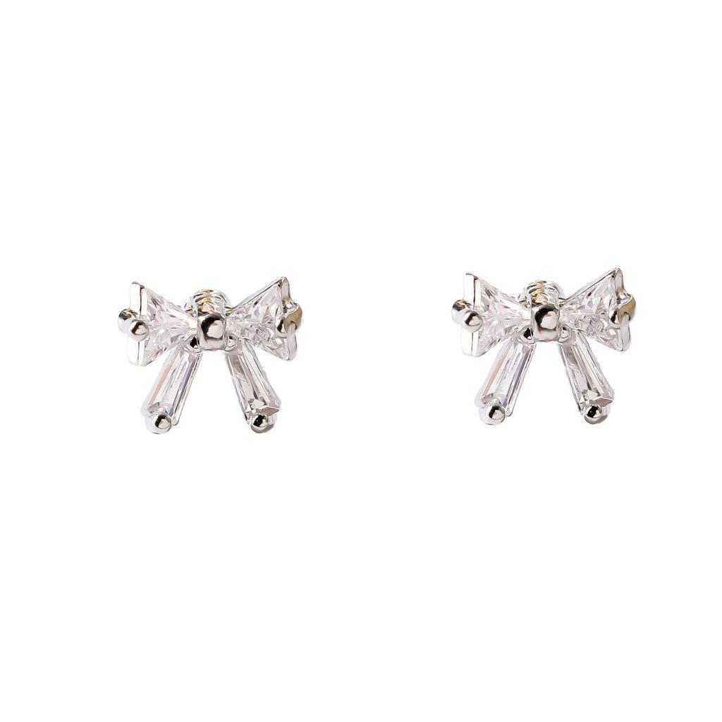Korean Zirconia Bow Stud Earrings – Fresh Sweet Rhinestone Inlaid Cuff