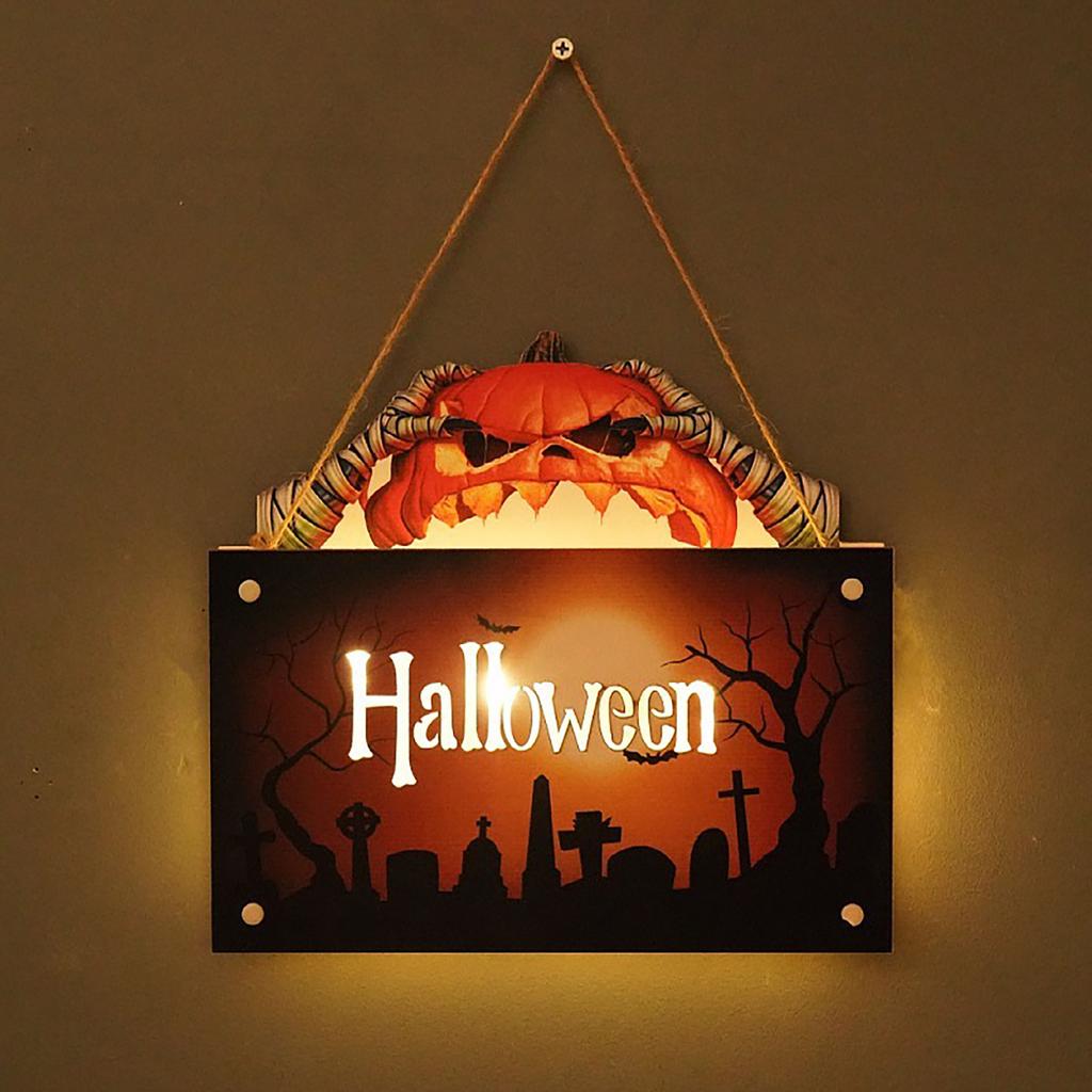 Halloween Wooden House Sign Pendant With Led Lights Wall Crafts Decoration For Gardens Terraces Porches