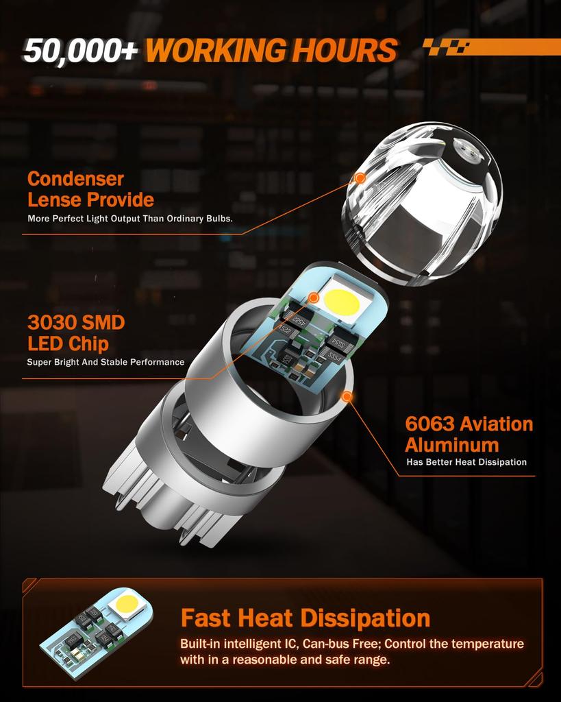 SEALIGHT T10 LED Room Position License Plate 3030SMD Bright LED High Brightness Small Dome Map Super Vehicle Inspection Hour 168 2825 Pack of 10 Lamp,