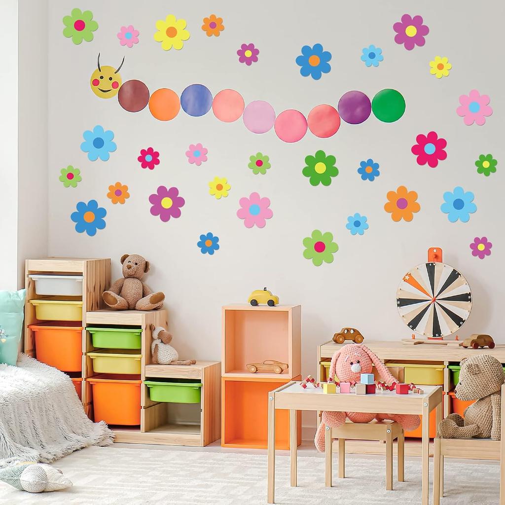 Whaline 54Pcs Flower Cut-Outs Back to School Colorful Floral Bulletin Board Decorations 5.9in and 3.1in Summer Paper Flowers Cutouts Cute Classroom