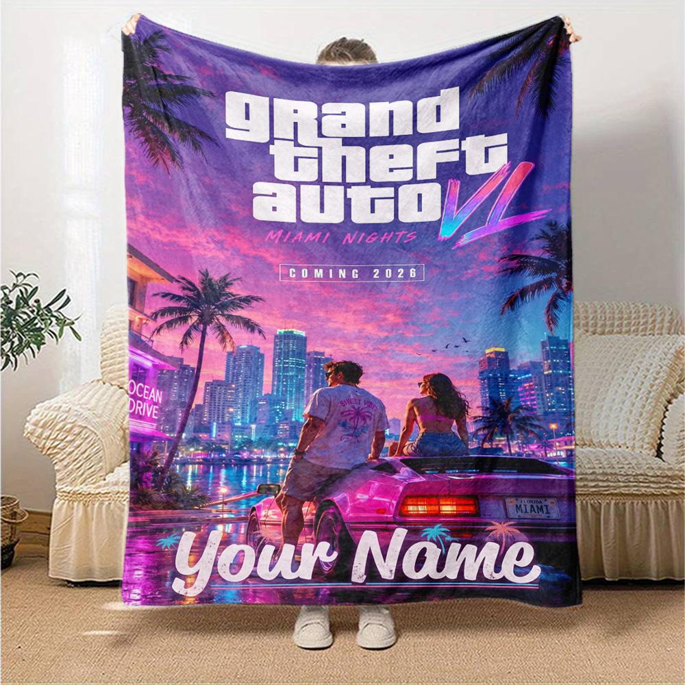 Grand Theft Auto Personalized Text Blanket Cozy Customizable Blanket Soft Warm Cozy for Living Room Couch Livingroom Office Chair for All Occasions