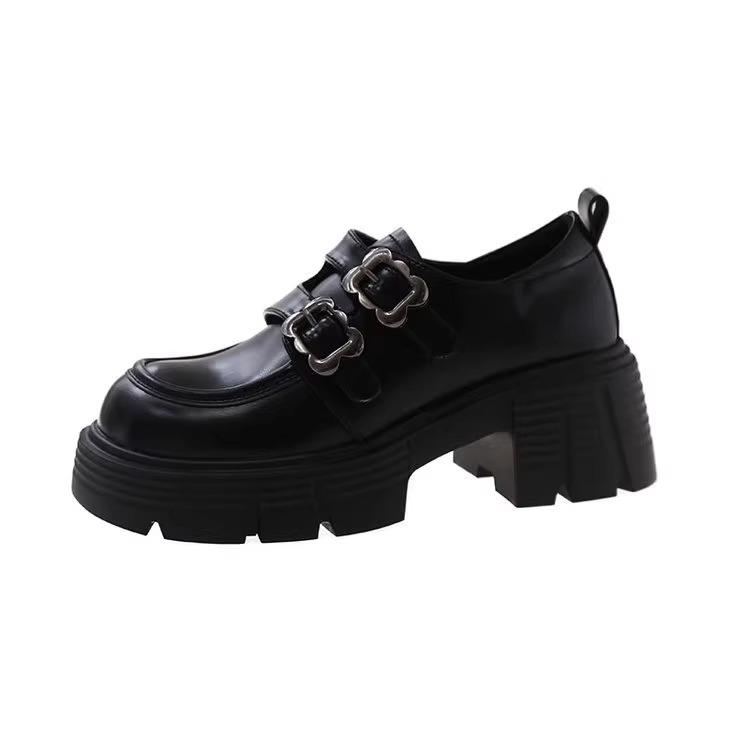 2025 spring new thick heel platform small leather shoes women's French heightening loafers Mary Jane retro single shoes