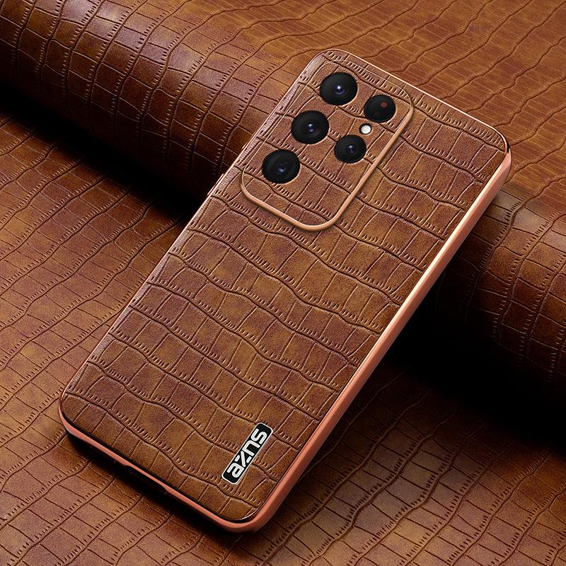 Suitable for Samsung S24ultra Phone Case with Crocodile Leather Texture. Samsung All-inclusive 25plus Anti-drop S23 Men's Leather Case