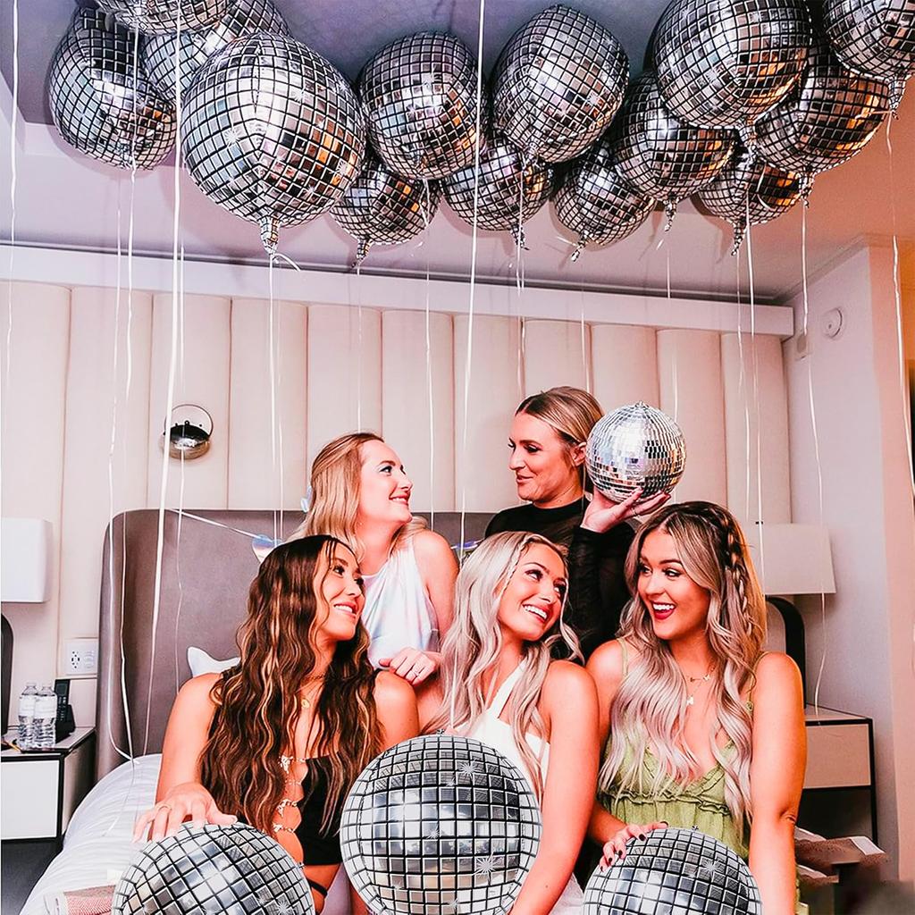 6pcs Disco Foil Balloons 4D Large Round Foil Balloons 22 Inch Ball Helium Mylar Party Balloons for Birthday Party Decoration
