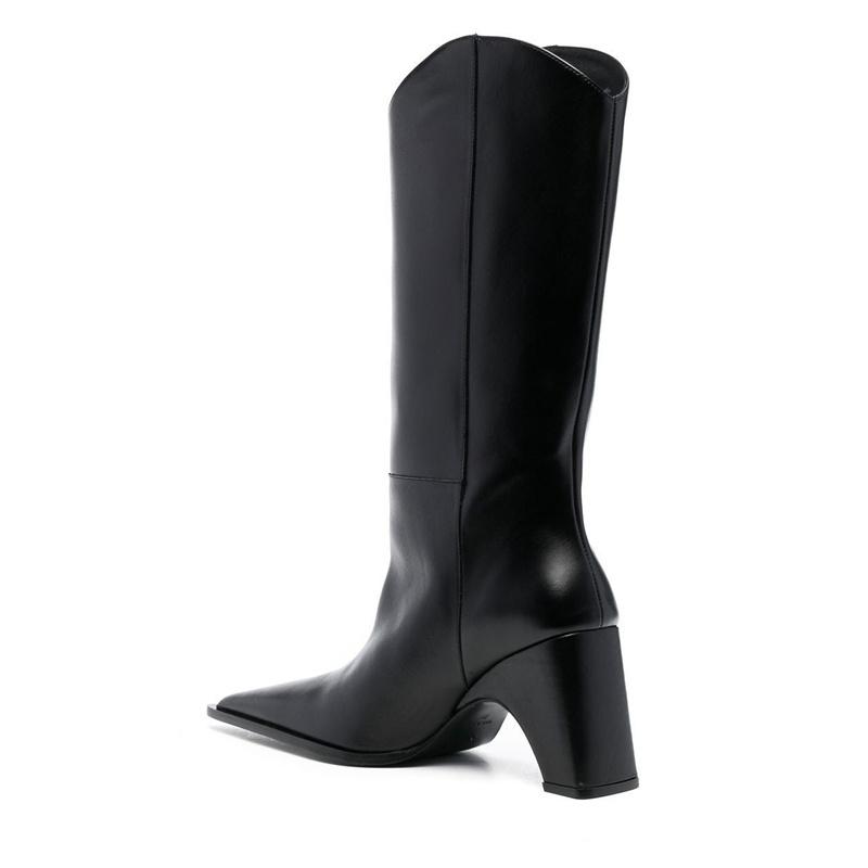 Fashion 2025 New Fashion Shaped Heel Knee High Boots Women's Elegant Party Black Autumn Winter Long Boots Big Size 34-43 Girls' Shoes