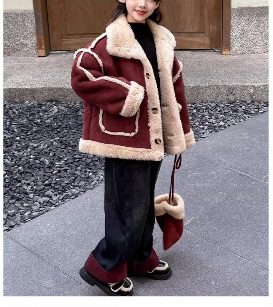 2025 Red Velvet Winter Coat for Big Kids - Thickened All-in-One Fashion