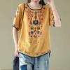 Cotton Linen T Shirts Women Embroidery T-shirt Casual Vintage O-neck Short Sleeve Tops Summer Trend Thin Tshirt