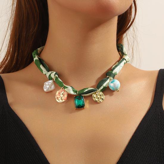 Women Scarf Necklace Convertible Printed Scarf Chocker Necklace Scarf with Flower Faux