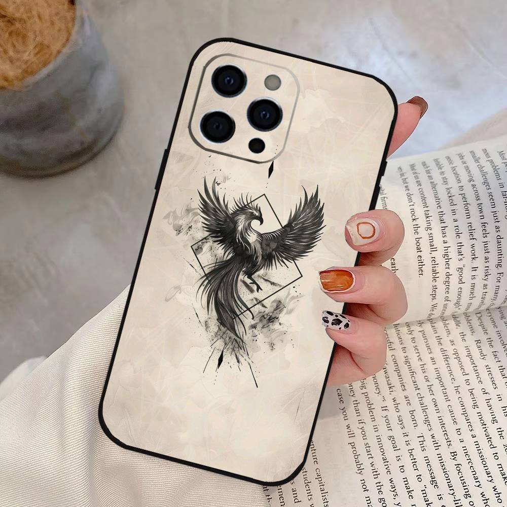 

Phoenix Phone Case For iPhone 17,16,15,14,13,12,11 Plus,Pro Max,XS,Soft Silicone Black Cover iPhone17Pro