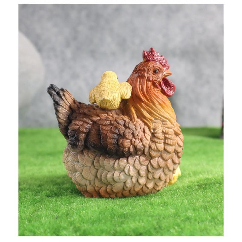 Rustic Farmhouse Rooster Hen With Three Chicks Garden Decor Resin Figurine Outdoor Yard Ornament