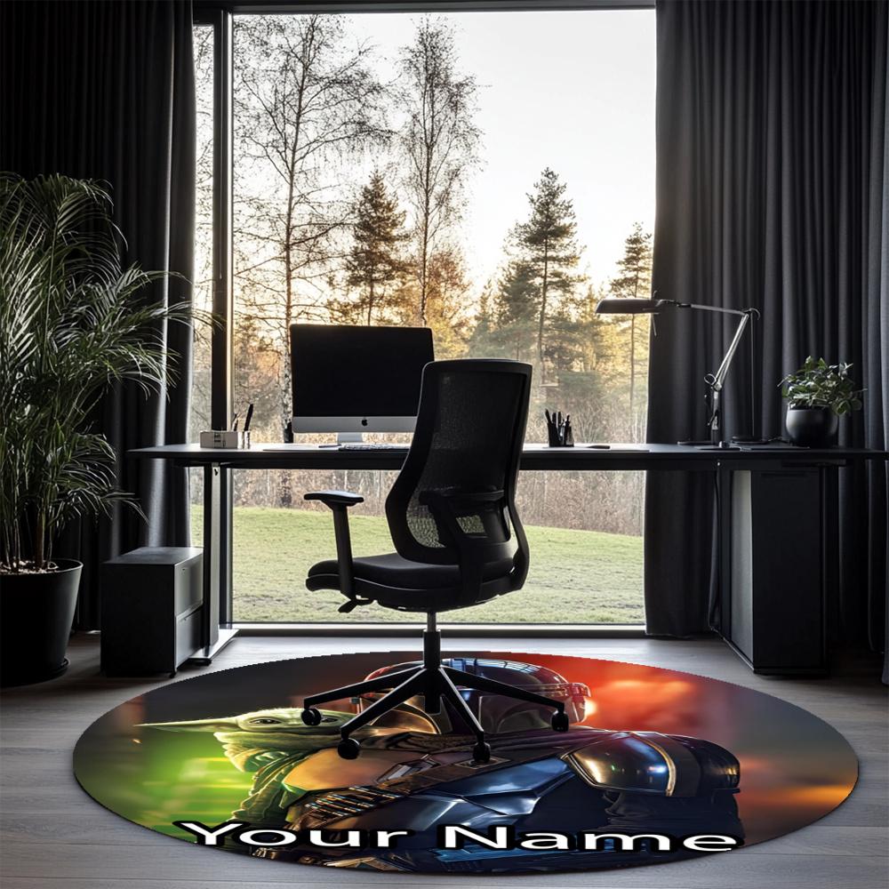 Custom Name The Mandalorian Printed Round Rug Carpet Chair Rug Area Rug Entryway Doormats,for Office Chair Living Room Bedroom Kitchen Room.