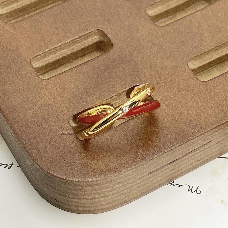 Court Style Medieval Red Lucky Transfer Enamel Drip Oil Opening Ring Butterfly High Sense Ring Woman