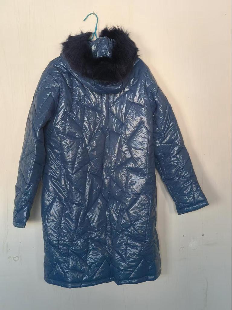 European & American Mid-Length Shiny PU Fur Collar Slim Fit Cotton Jacket 2024 - Fashionable, Warm Coat for Women.