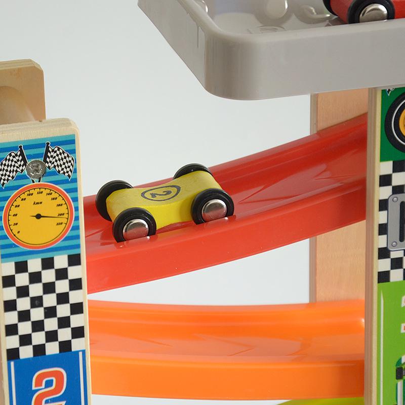 Wooden Four-Wheel Sliding Glider Inertial Racing Car for Kids with Mini Train Accessories