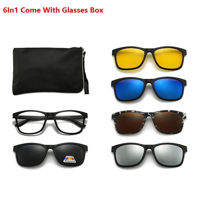 Clip On 6 In 1 Sets Sunglasses Women Men Magnet Sunshade Sun Glasses Eyeglasses Frame UV400 Anti-Glare