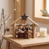 Holiday Home Figurine with Star | Nativitythemed Display, Rustic WoodGrain Finish, Christmas