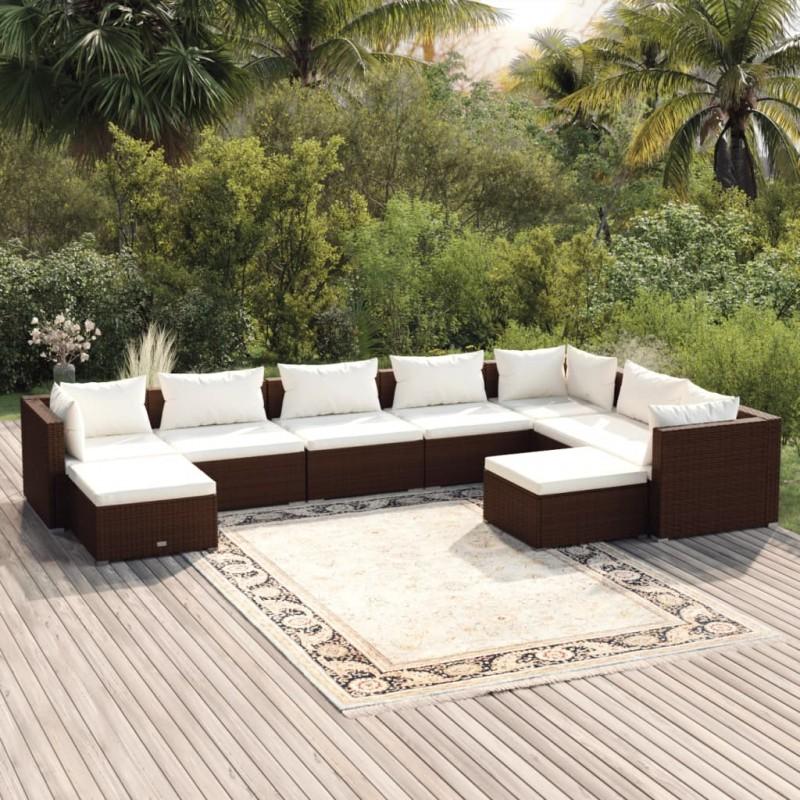 Día y Noche - Día y Noche Set muebles de jardín 9 piezas y cojines ratán sintético marrón