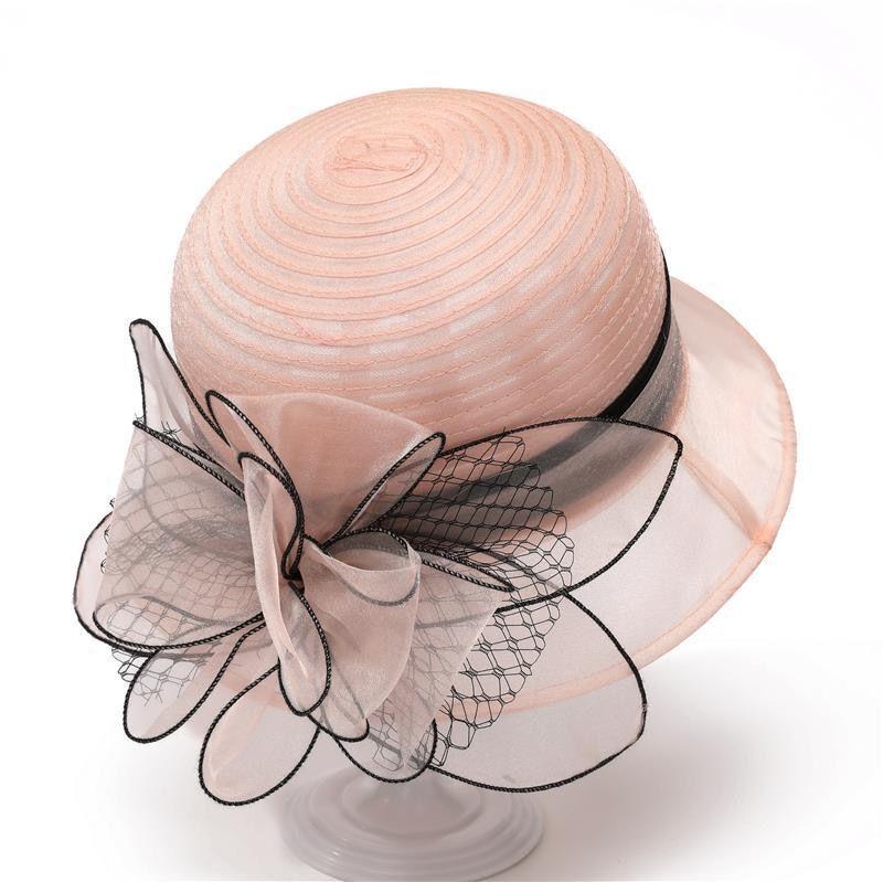 Organza Flower Sun Hats Ladies Wedding Party Floppy Summer Hats Church Hat For Women Antiuv Travel Beach Hat