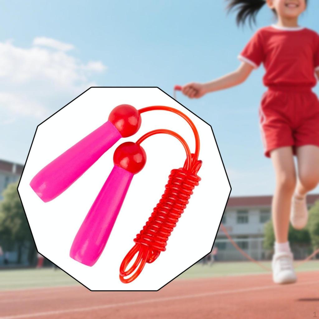 Colorful Kids Jump Rope 2.4M with Wooden Handle Skipping Jumping for Boys Girls Outdoor