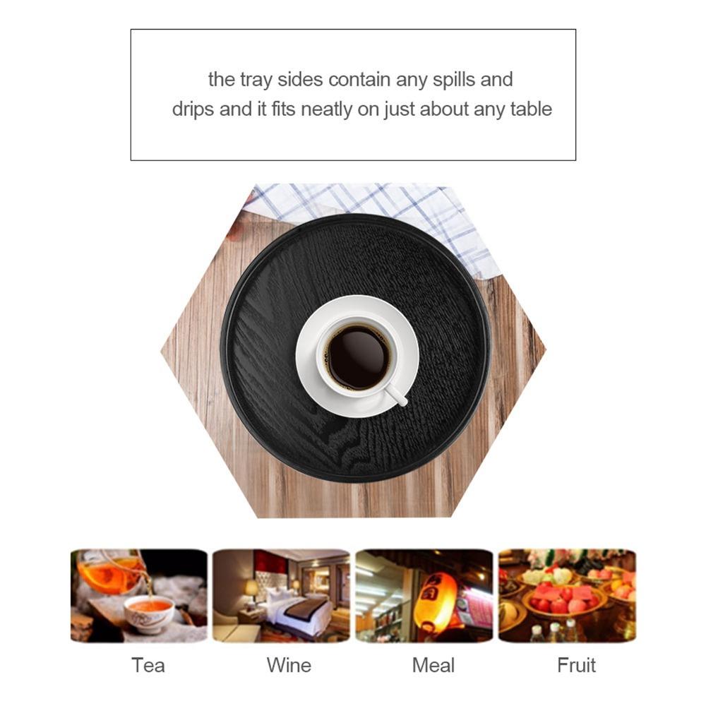 Round Shape Solid Wood Tray Black Color Tea Serving Tray Platter Wood Serving Tray  Restaurant Use