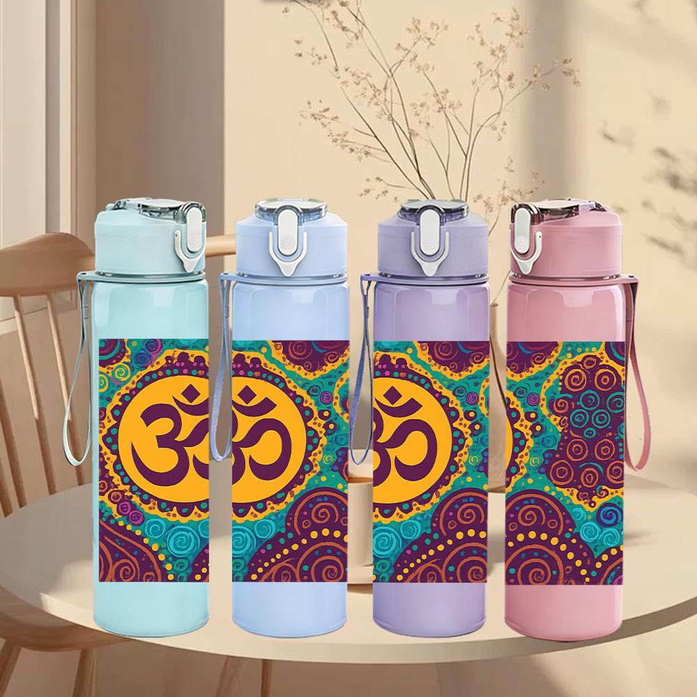 1PC Om Symbol Mandala Pattern 750ml Color Plastic Sports Water Bottle Leakproof Flip Straw Lid For Sports Office Home Use
