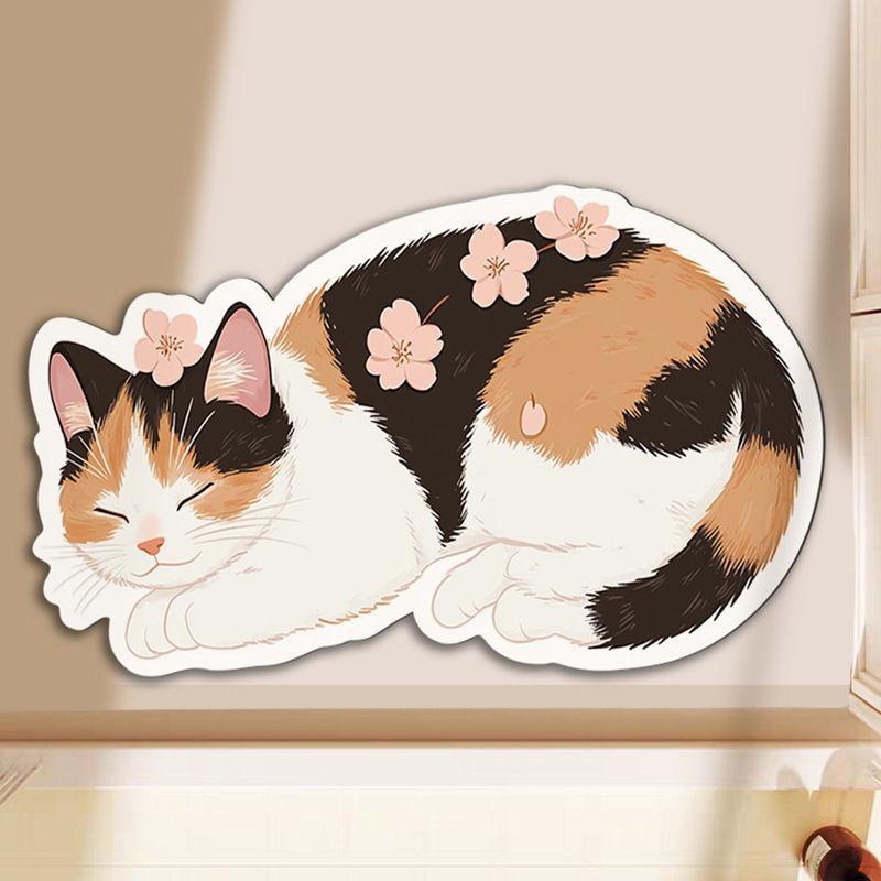 Floor Mat Non-Slip Backing Cat Design Easy Maintenance Versatile Rug Living Room Bathroom Kitchen Home Decor