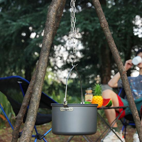 Portable Picnic Tripod Stand Stainless Steel Camping Tripod Lashing Set with Hooks Chain Hanging Pot Rack