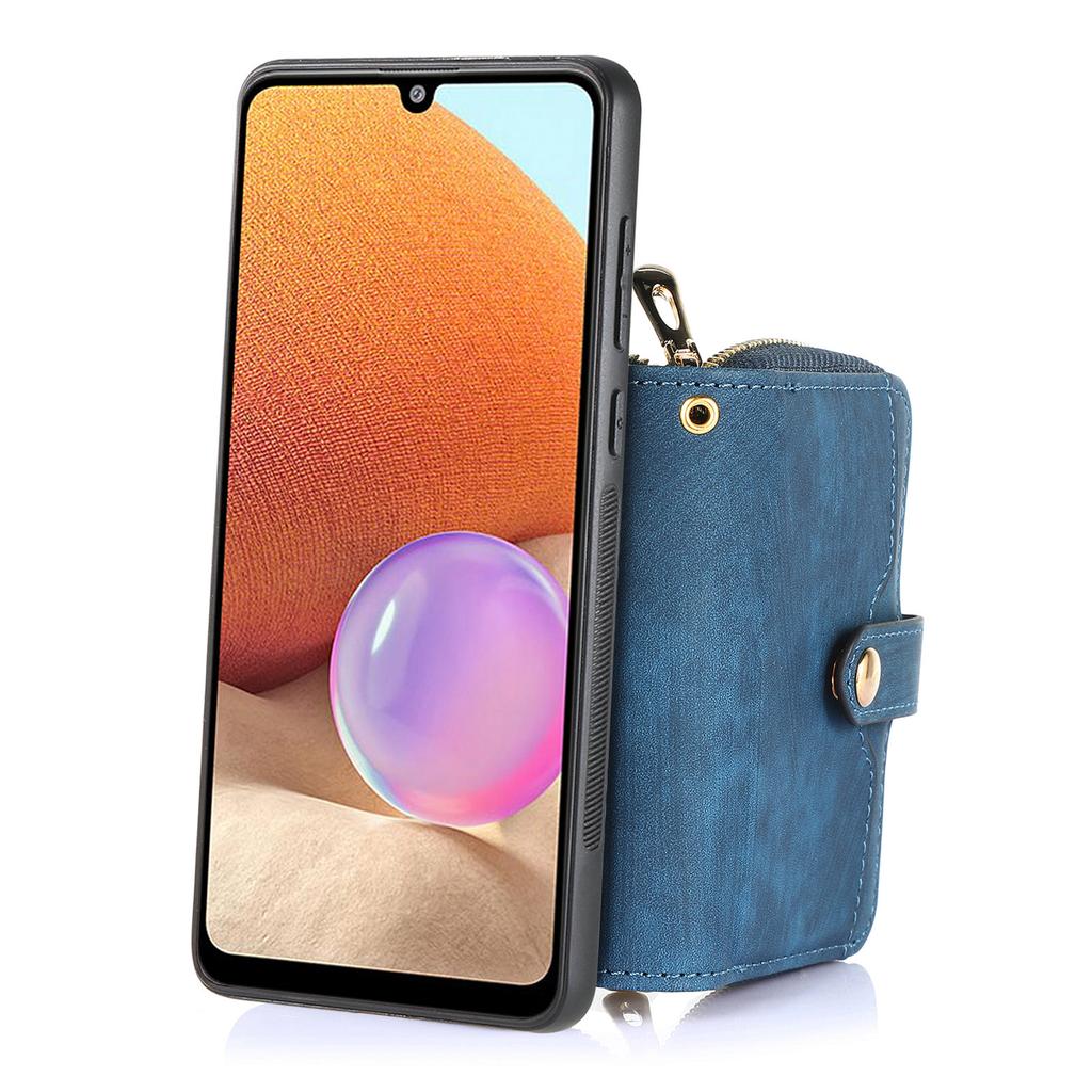 For Samsung Galaxy S25 Edge PU Leather Phone Back Cover with Zipper Card Holder and Long Strap