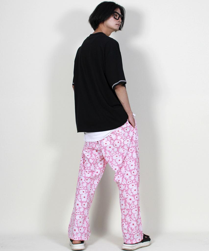 Deumakeu Flower Semi-Wide One-Pleat Pants Hot Red