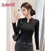 Baleno Women's Slim-Fit Fleece-Lined Mock Neck Long-Sleeve Thermal Top