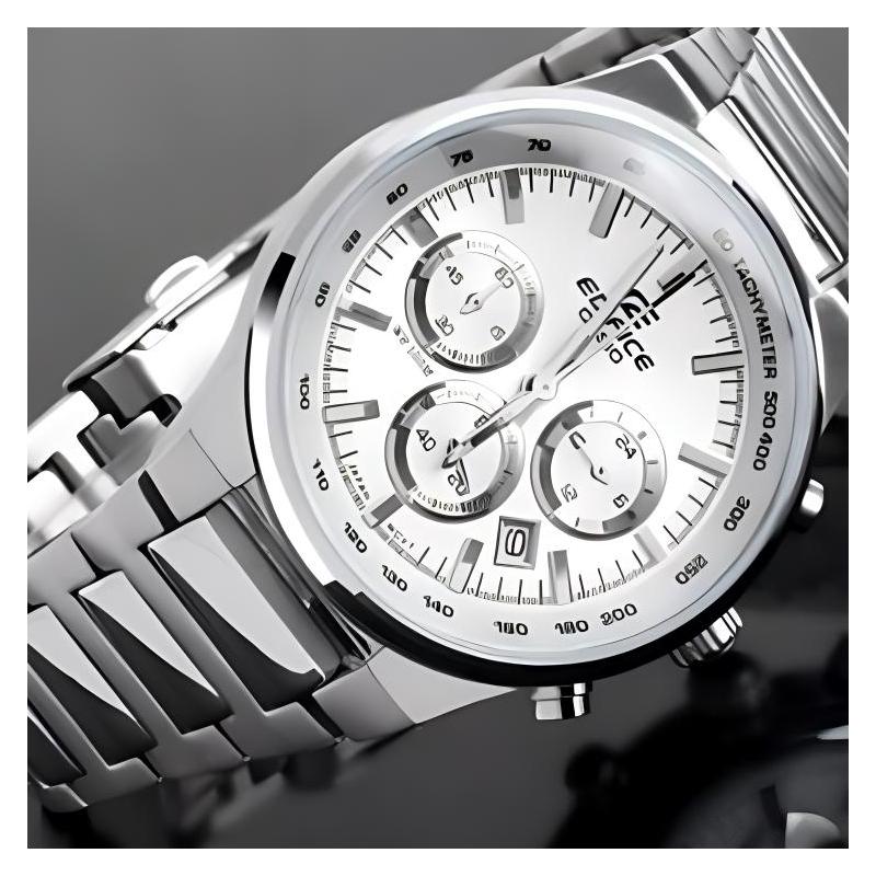 Casio EDIFICE Simple Casual Fashion Quartz Movement Stainless Steel Strap Japanese and Korean Watch Men's Watch White Dial EF-500BP-7A