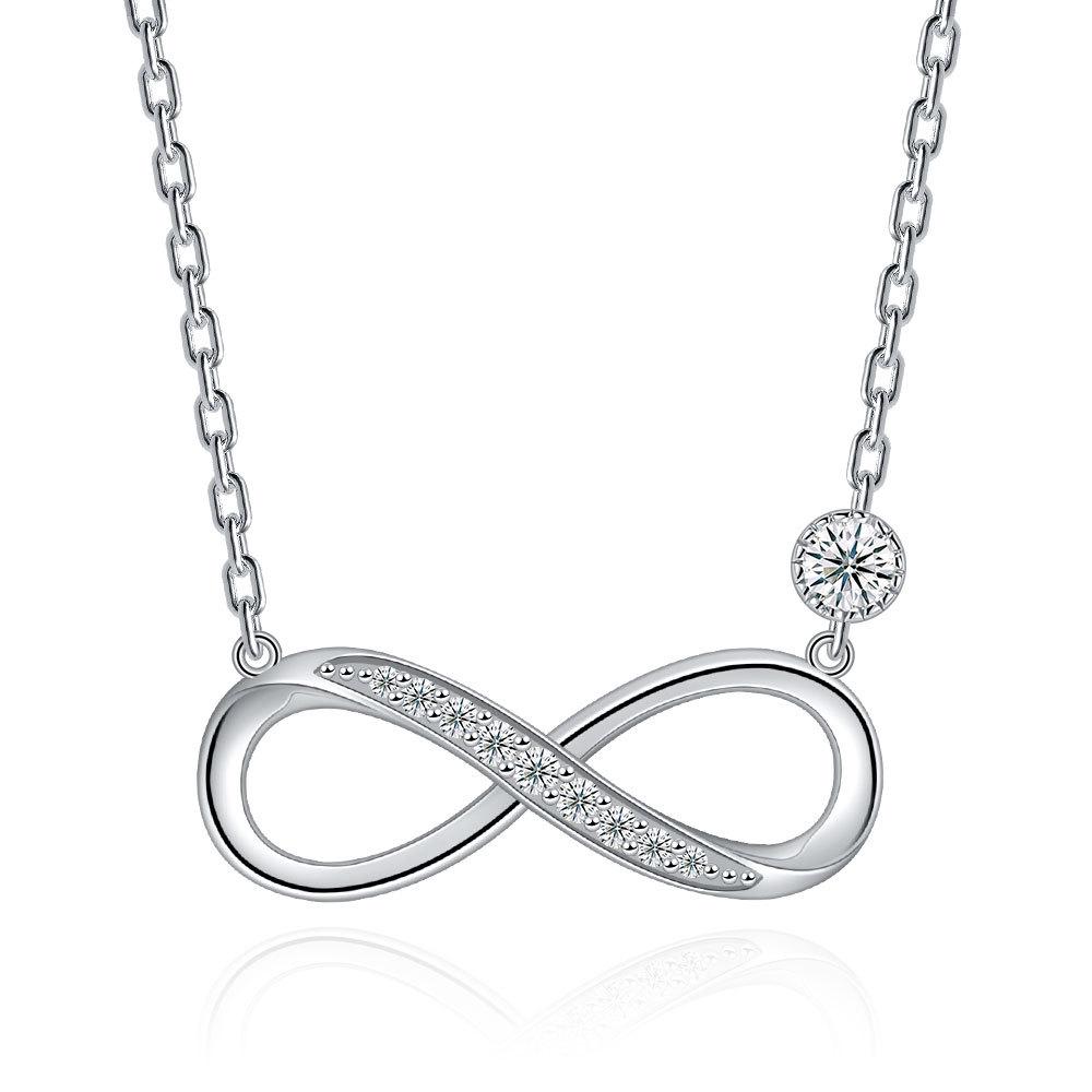 Infinity Symbol Moissanite Necklace, 18K Gold-Plated Sterling Silver Clavicle Chain for Women Platinum Color