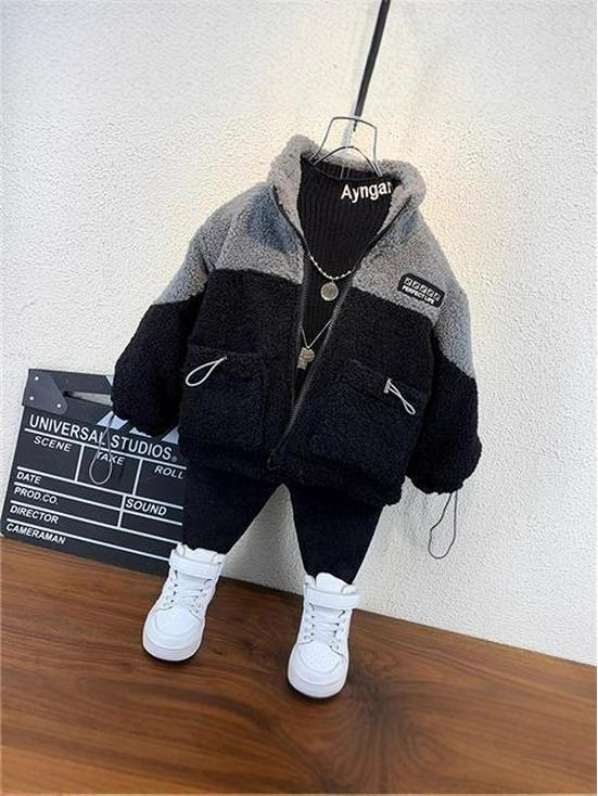 Boys' Plush Lined Jacket - 2025 Winter Style Lambswool Baby Coat, Children's Thick Cotton Padded Outerwear