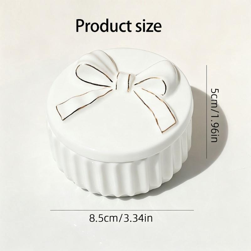 White Ceramic Jewelry Box with Lid for Rings and Earrings, Raised Lid Detail and Vanity Storage for Dresser Use and Tabletop Display