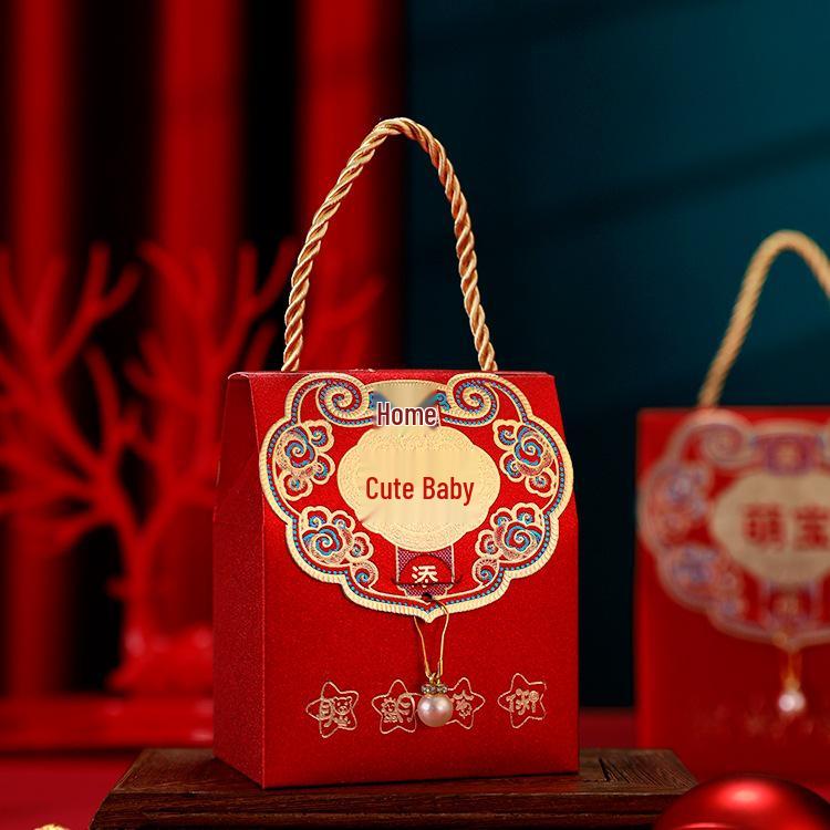Baby Celebration Gift Box: First Birthday, Full Month, Hundred Days Party Favor Candy Box with Red Egg Bag